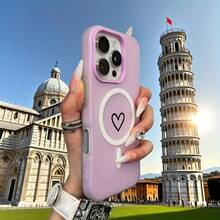 Phone Case - A Minimalist Heart Design, A Two-In-One Magnetic Wireless Charging Phone Case With A Jelly-Like Feel In Pastel Colors, Suitable For Halloween, New Year, Christmas, And Easter Gifts, Perfect For Family And Friends - 紫色 - 查看 1
