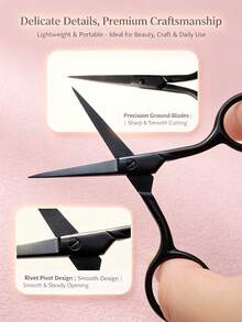 2pcs/1pc Black Sharp Beauty Scissors, Stainless Steel Pointed Eyebrow Trimming Scissors, Facial Hair, Eyebrow, Nose Hair, Beard Trimming, Mini Portable, Beauty Tool, Travel, Bedroom, Vanity, Gift For Friends - Black - View 7
