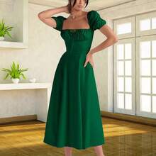 European And American Women's Fashion 2023, New Style, Fresh Floral Print Strappy Dress, Slim Fit And Side Slit For Women, Summer And Autumn - 巧克力棕 - 查看 1