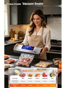 JFBONIN Selladora al vacío portátil de 30cm con pantalla digital, adecuada para modos de alimentos húmedos/secos, ideal para cocinar, acampar y catering, sellado rápido para la conservación de alimentos, adecuada para aperitivos, carnes, frutas, verduras, diseño que ahorra espacio 827 - Negro - Ver 3