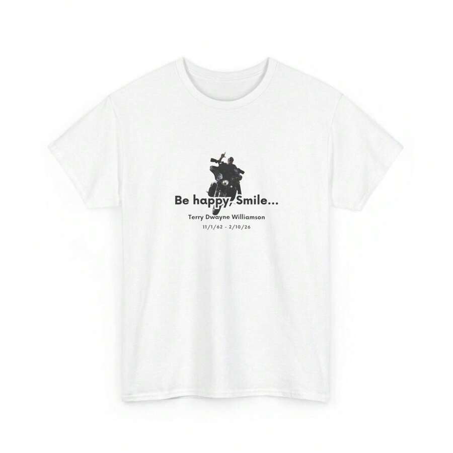 Motorcycle Silhouette T-Shirt With The Phrase "Be Happy Smile" | "It's Not The Destination, It's The Journey" Pretty White Summer T-Shirt, Clothing, Casual Wear, Comfortable T-Shirts - 白色 - 查看 1
