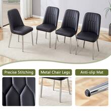 2 Piece Set Modern White Dining Chairs With White PU Leather Backrest And Black Metal Legs, - Black - View 7