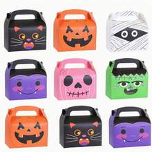 6pcs/12pcs/20pcs Mixed Orange Pink Black Green Pumpkin Halloween Paper Gift Boxes, Holiday Party Favor Boxes, Trick Or Treat Gift Packaging, Halloween Gifts, Halloween Decor, Day Of The Dead Packaging Bags, Random Color And Style - Random - View 1