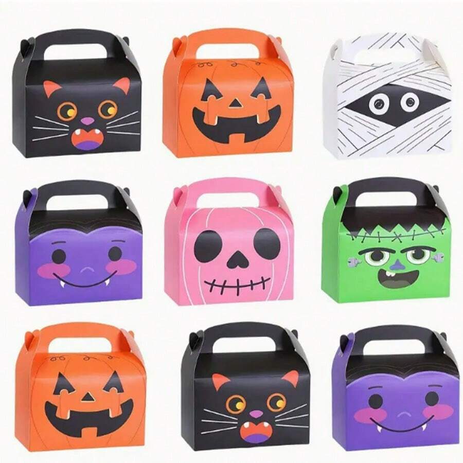6pcs/12pcs/20pcs Mixed Orange Pink Black Green Pumpkin Halloween Paper Gift Boxes, Holiday Party Favor Boxes, Trick Or Treat Gift Packaging, Halloween Gifts, Halloween Decor, Day Of The Dead Packaging Bags, Random Color And Style - Random - View 1