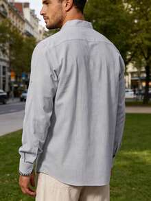 Men's Cotton Linen Long-Sleeved Shirt - 灰色1 - 查看 3