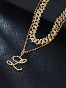 Fashion Minimalist Cursive Initial Pendant A-Z Necklace Layered Chain Twisted Chain Punk Rock Rapper Hip Hop Chain, Birthday Gift For Friends And Besties, Party Gift - Hip Hop Letter Necklace - View 57