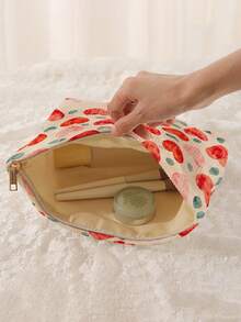 1 pieza Bolsa de almacenamiento de cosméticos portátil con estampado de corazón, impresión de doble cara, bolsa de maquillaje con cremallera para viajes, organizador multifuncional de artículos de tocador - Multicolor - Ver 2