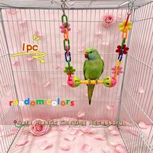 Colorful Floral Chain Bird Swing Toy With Dual Bell Balls, Plastic Hanging Perch Chewing Accessory, Suitable For Budgies, Long-Tailed Parrots, Cockatiels, Lovebirds And Small Parrots, Interactive Cage Toy For Beak Grinding And Boredom Relief, Random Color - View 4