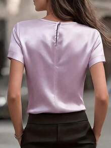 Elegant Women's Plain-Colored Fitted T-Shirt, Formal For The Office - 淺紫色 - 查看 2