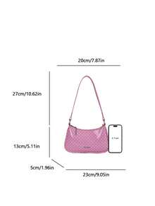 1pc Women's Solid Color PU Leather Shoulder Bag, Multifunctional Crossbody Commuter Bag With Adjustable Strap - Pink - View 3