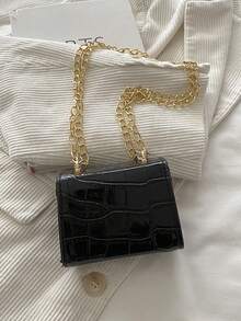 Bolso bandolera mini texturizado de verano 2025, bolso cuadrado versátil de moda con correa de cadena - Negro - Ver 11