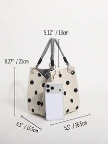 1pc Black & White Contrast Polka Dot Women's Handbag, Woven Fabric Bucket Bag With Round Ring Braided Handle, Suitable For Outing, Shopping Or Commuting (Handle Needs Self-Assembly) - Black and White - View 2
