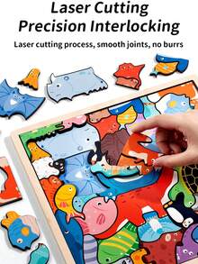 Puzzle Kayu 3D Hewan Kartun untuk Balita, Mainan Edukasi Jigsaw Asimetris untuk Melatih Koordinasi Mata dan Tangan - MultiWarna - View 4