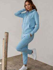 CONJUNTO CASUAL DE  2 PIEZAS PARA DAMA, SUDADERA CON GORRO Y PANTALON TIPO PANTS - Azul menta - Ver 2