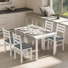 3-Piece Table And Chair Set, Ideal For Small Spaces. Upholstered Chairs, Space-Saving, MDF, White. - White - View 7