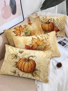 4pcs,Autumn Pumpkin Letter Set Pillow Covers,Harvest Thanksgiving Warm Orange Home Cushion,Home Decor,Thanksgiving Farmhouse Style Decorative Pillow Covers,Zipper Closure,Multiple Patterns Available,Suitable For Various Room Types - Multicolor - View 2