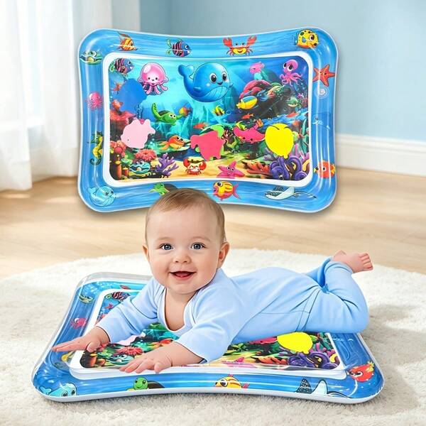 OBOVAY 1pc Multicolor Square Dolphin Inflatable Water Mat For Baby, Suitable For Play Mat, Early Education Activity Crawling Mat, Fun Game Birthday Gift