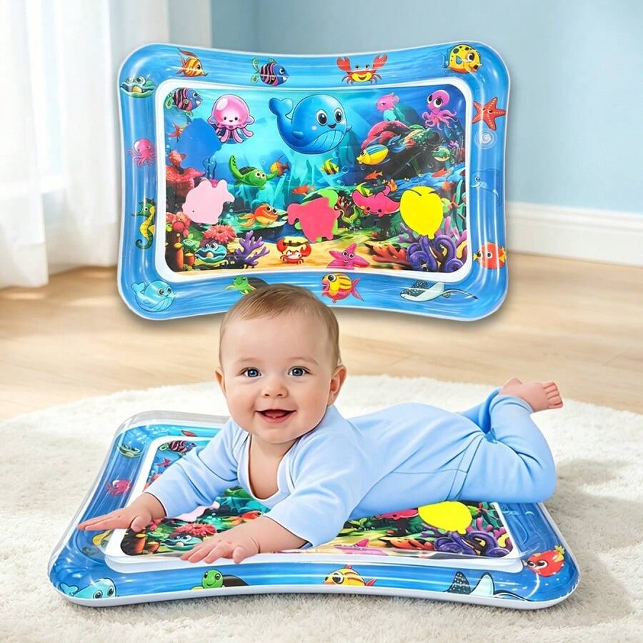 OBOVAY 1pc Multicolor Square Dolphin Inflatable Water Mat For Baby, Suitable For Play Mat, Early Education Activity Crawling Mat, Fun Game Birthday Gift