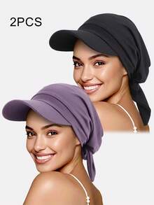 2 piezas Sombrero con pañuelo de ala ancha con lazo para mujer, primavera/verano, sombrero de protección solar para exteriores con cinta, adecuado para uso diario - Multicolor - Ver 11