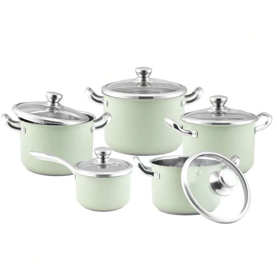 10/2pcs Stainless Steel Cookware Set With Visible Glass Lid, Includes Flat Bottom Saucepan With Handle, Stock Pot And Stew Pot / Noodle Pot, Stackable/Dishwasher Cooking Pot Set, Kitchen Essential Compatible With All Stoves - View 1