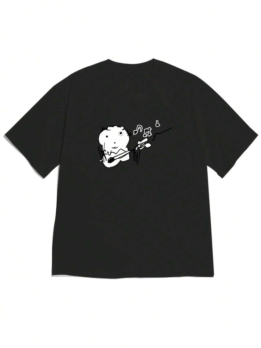 2026 Women's Blouses: Elegant And Minimalist Women's T-Shirt With Artistic Print Of A Black-Eyed Cat And Guitar - Suitable For Casual Wear In Spring/Summer, Short-Sleeved Blouse - 杏色 - 查看 1