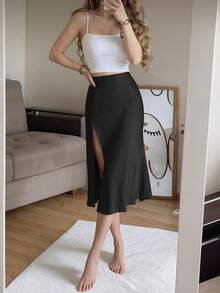 New Women's Multi-Button Satin Skirt, Ideal For Spring And Autumn - Black - View 5