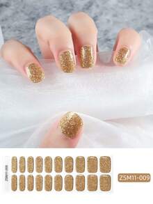 20 Pcs Gel Nail Wraps, Stickers, No UV Light Required, Salon Quality, Long Lasting ,20 Pieces Of New Solid Color Pink Nail Stickers, Cross-Border Simple Nail Polish Film, Nail Stickers, Waterproof, Japanese And Korean Nail Stickers For Manicure. - Gold - View 8