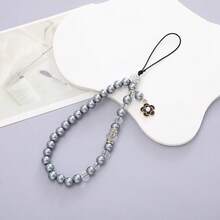 2 Estilos Correa de Muñeca para Teléfono con Cuentas de Perlas Falsas y Flores, Elegante Cordón para Teléfono con Cristales de Strass, Decoración para Bolso, Llave y Auriculares para Mujeres y Niñas - Pulsera de perlas y camelias - Ver 5