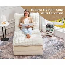 Hobestluk Sofá Sillón de Espuma Sofá para Espacios Pequeños Sofás Cómodos con Reposapiés Sillón Reclinable Sofás Pequeños para Sala de Estar, Recámara, Departamento (Gris Oscuro) - Blanco - Ver 3