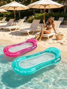 1pc Gradient Mesh Floating Lounge, Gradient Design, With Pillow, PVC Material, Inflatable Hammock, Suitable For Swimming Pool, Beach And Lake, Swimming Pool Party And Beach Party Supplies, Pool Inflatable Raft, Water Resting Seat, Swimming Float, Pool Inflatable Float, Water Inflatable Float, Air Pump Sold Separately - Solid Color Gradient - View 1