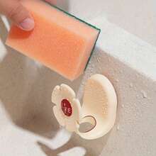 1pc Floral Suction Cup Sponge Holder - Multi-Functional Kitchen Storage Box, Suitable For Sponges, Spoons And Spatulas, With Drainage Hook, Durable Plastic, Perfect For Pot Lid Storage, Kitchen Sink Sponge Rack - Multicolor - View 6