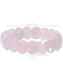Gelang Rose Quartz Alami, Batu Alam Manis, Kristal Berfaset, Manik-manik Persegi Elegan, Perhiasan Pasangan - Baby Pink - View 7