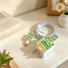1 Set Transparent Square Flower/Cherry/Strawberry/Butterfly Design Data Cable Protector Sleeve Compatible With IPhone/Apple 18-20W Charger, Protective Cover To Prevent Breakage - Multicolor - View 3