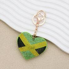 Rhinestone Inlaid National Flag Heart-Shaped Keychain, Heart-Shaped Rhinestone Bag Pendant, Suitable For Car Decoration, Men's Gift, Birthday Gift, Women's Gift, Graduation Gift, Creative Gift - Multicolor - View 11