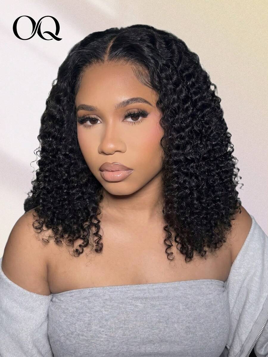 OQ 200% Density 8-14 Inch Bleached Curly Bob Wig, 7x5 Inch Lace Front, Suitable For Beginners, Made Of 100% Unprocessed Virgin Hair, Breathable Mesh Cap, High Quality, Lightweight And Comfortable For Daily Wear
