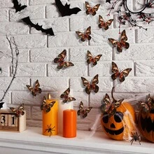 A Set Of 12pcs 3D Skeleton Butterfly Stickers For Halloween Wall Decoration - Multicolor - View 3