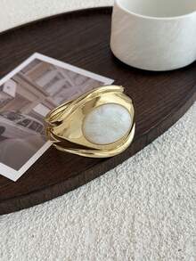 1pc Heavy-Duty Geometric Exaggerated Inlaid Resin Faux Gemstone Charm Jewelry Metal Asymmetrical Large Water Drop Spring Cuff Bracelet, Vintage Fashion, Luxurious Light Luxury, Wedding Banquet, Vacation Party, Daily Casual, Street Style, Women Couples Holiday Birthday Versatile Bracelet Gift - Bracelet - View 8