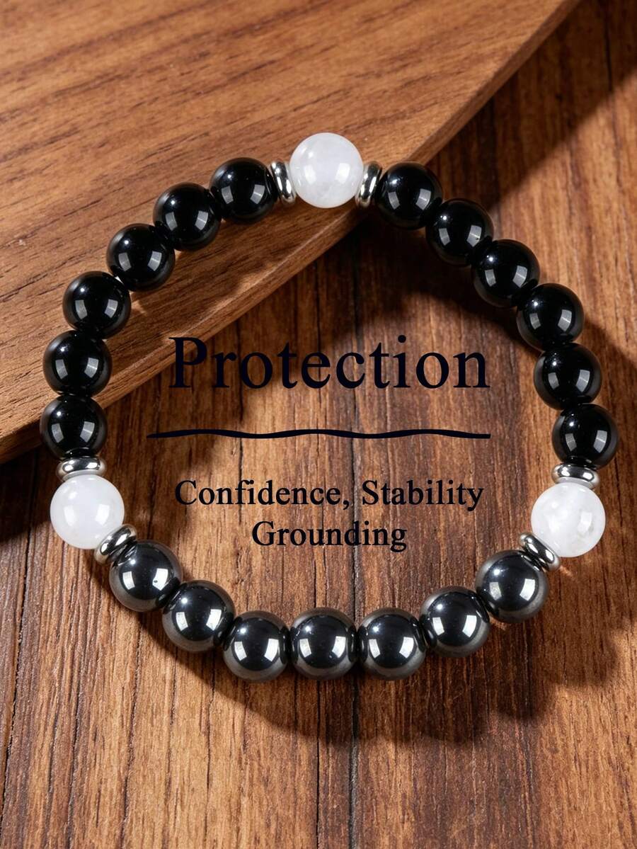 Pulsera de Protección de Turmalina & Hematita para Hombres - Equilibrio Emocional, Estilo Bohemio Vintage, Energía Curativa, Yoga, Meditación, Bendiciones, Joyería, Regalos - Multicolor - Ver 1