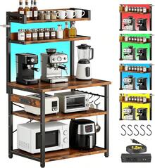 LOKOOY 5-Tier Storage Cabinet, Kitchen Shelf With Outlets And 5 Hooks, Microwave Rack, Multipurpose Cabinet For Kitchen, Living Room, Office, Cafe - 米色 - 查看 1
