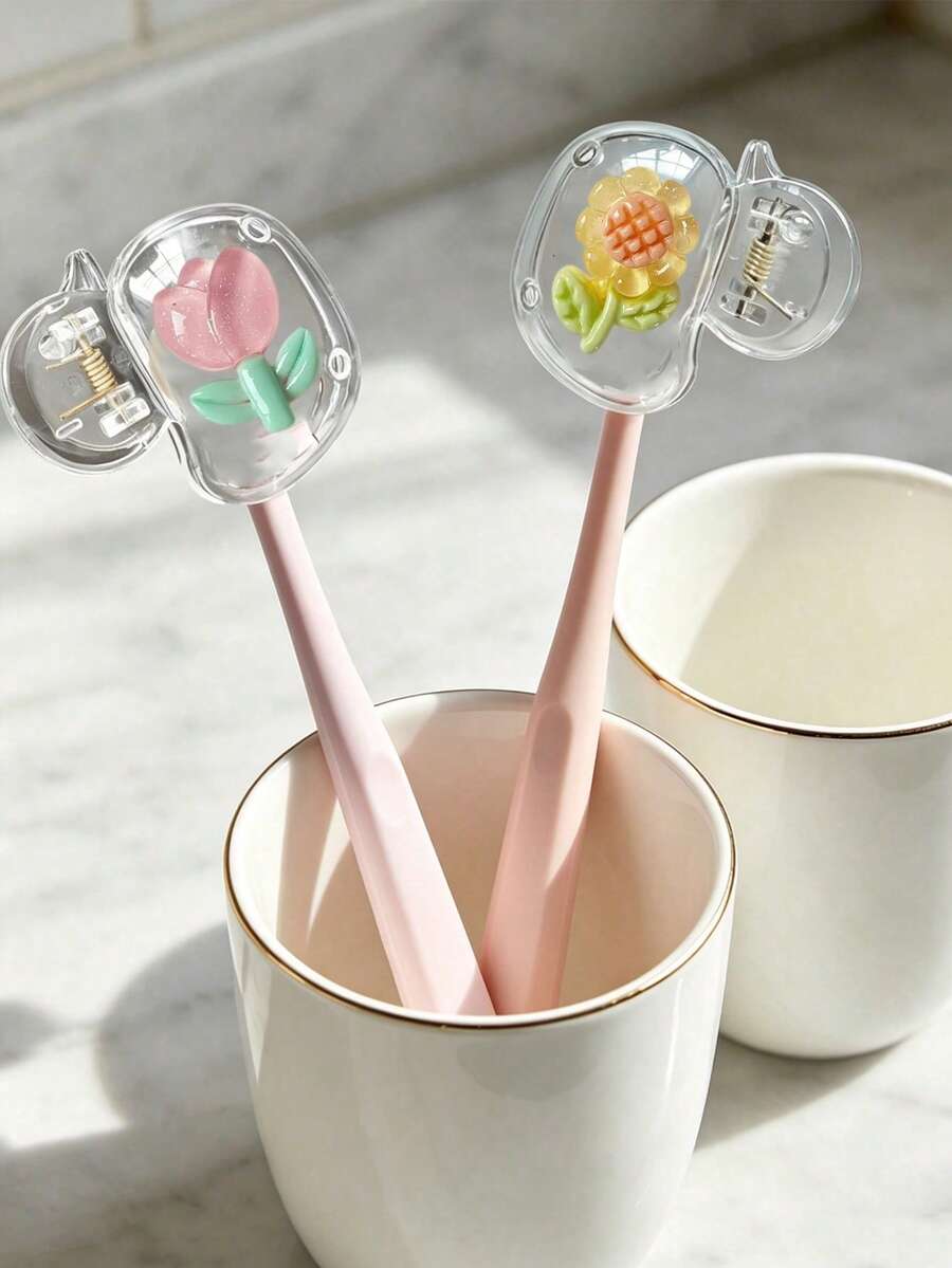 Tulip, Cherry Blossom, Sunflower 3D Pattern Portable Toothbrush Cover, Transparent Travel Toothbrush Storage Box, Toothbrush Head Protective Clip, Toothbrush Storage Clip, Toothbrush Dust-Proof Protective Sleeve, Portable Design Easy To Carry, Dust-Proof Cover, Suitable As Gifts For Couples, Friends, Family, Teachers, Travel Enthusiasts, Essential For Home, Dorm, Vacation, Suitable For Birthday Gifts, Back To School Gifts, Wedding Accessories, Spring And Summer Essentials