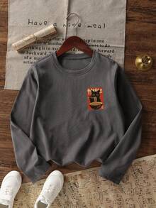 Tween Boy Casual Fun Print Crew Neck Pullover Long Sleeve T-Shirt Autumn/Winter Top - Dark Grey - View 3