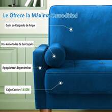 Genérico Sofá Loveseat Sillón 2 Plazas Modern Sofá Pequeño Terciopelo Sofá loveseat Moderno 121cm (Terciopelo, Gris) - azul - Ver 6