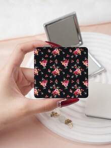 1PC British Country Style Portable Vanity Mirror, Foldable Lightweight Ultra-Thin Convenient Hand Mirror, Durable PU Leather, Suitable For Multiple Occasions And All People, Foldable Square Small Mirror, Pocket Mirror, Fresh Floral Rose Pattern Design, Exquisite And Delicate, Foldable Structure, Durable And Reliable, Drop-Resistant, Easy To Carry, Handheld Makeup Mirror, 180° Flip Cover, Multi-Functional - Multicolor - View 8