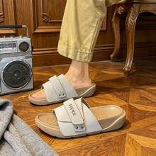 Pantuflas ajustables con cierre de gancho y bucle, transpirables, amortiguadoras, suaves y cómodas para hombres y mujeres, adecuadas para uso diario y juego en verano. - Gris blanquecino puro - Ver 3