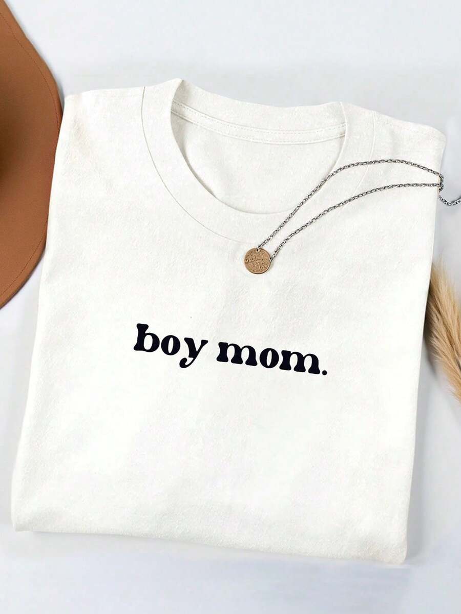 Women's Casual Short Sleeve Crew Neck Letter Print T-Shirt, Loose Fit - White 2 - View 1