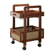 Rolling Side Table, Heavy-Duty Rolling Side Table With Locking Wheels - Mobile Coffee Cart, Open Shelf Design, Compact And Space-Saving, Sturdy Structure. Suitable For Living Room, Bedroom, Kitchen, Office - Easy-To-Assemble Small-Space - Wood - View 7