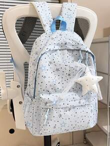 1 pieza Mochila con patrón de estrellas para niñas, mochila de nailon para adolescentes con cierre de cremallera, gran capacidad, sin colgante - A - Ver 14