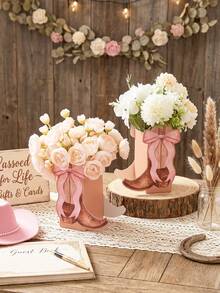 12個裝粉色蝴蝶結西式禮品盒，蝴蝶結牛仔靴設計，花卉包裝盒，生日禮品盒，西式牛仔派對桌面中心裝飾，家居裝飾，房間裝飾，桌面裝飾，迷你花盒，牛仔主題生日派對裝飾，嬰兒派對禮品包裝用品，女牛仔生日裝飾，單身女派對用品，鄉村風女孩派對裝飾，生日派對用品，生日禮物，花卉紙盒，附雙面膠 - 蝴蝶結牛仔 - 查看 5