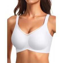 Sujetador talla grande sin aros malla tirantes cruzados push-up sin costuras mujer europeo-americano - Negro - Ver 6