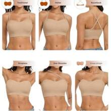 Sujetador sin tirantes push-up soporte mujer sin costuras - Blanco - Ver 5